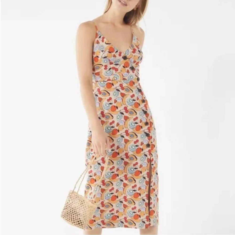 Urban Outfitters Amber Button Midi Dress in Fruit Print